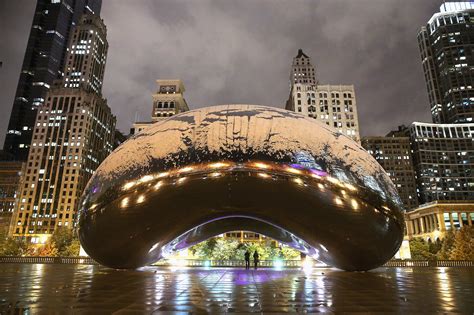 Chicago saw its first snow in early November, which left Cloud Gate — | Snowy Pictures to Help ...