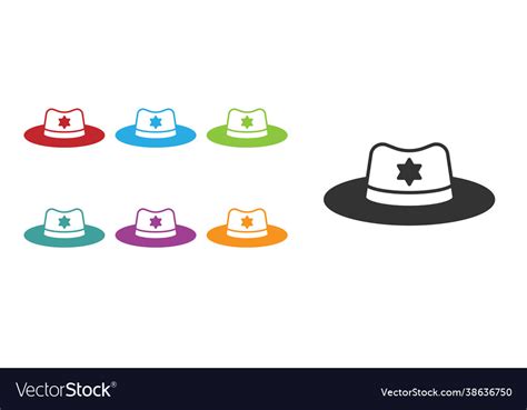 Black sheriff hat with badge icon isolated Vector Image