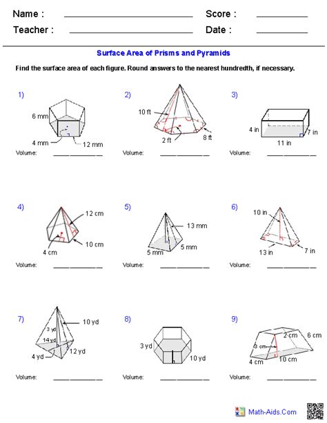 Prisms and Pyramids Volume Worksheets | Volume worksheets, Geometry ...