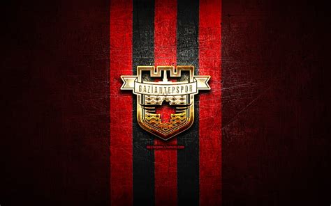 Gaziantep FC, golden logo, Turkish Super League, red metal background, football, HD wallpaper ...