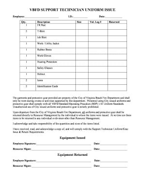 Uniform Issue Form - Fill and Sign Printable Template Online