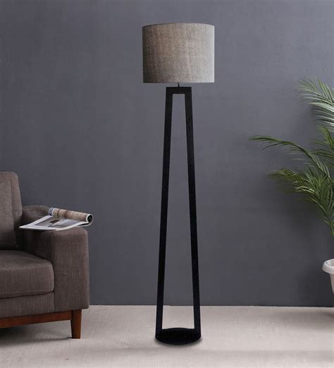 Buy Grey Fabric Shade Floor Lamp With Black Base By The Black Steel at ...