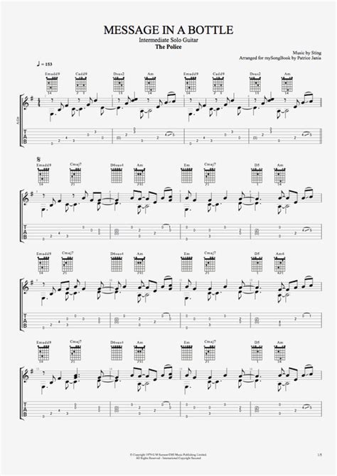 Message in a Bottle by The Police - Intermediate Solo Guitar Guitar Pro Tab | mySongBook.com