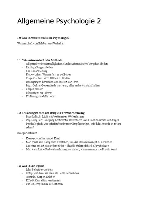 1. Zusammenfassung 2 Allgemeine Psychologie - Allgemeine Psychologie 2 1 Was ist ...