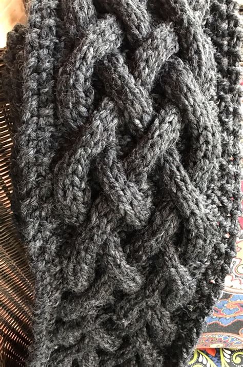 Celtic Knot CHUNKY Scarf, HANDKNIT Thick, Soft & Warm, Dark Grey Alpaca ...