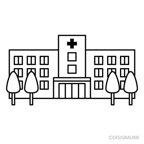 Hospital Black and White Clip Art Free PNG Image｜Illustoon