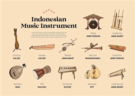 Premium Vector | Set of indonesian traditional music instrumental hand drawn illustration