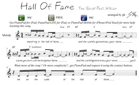 PianoPad Upload Community: This song titled "Hall Of Fame" by The ...