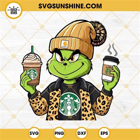 Carhartt Grinch Starbucks Coffee SVG, Bougie Grinch Leopard SVG, Grinch Starbucks Cup SVG PNG in ...