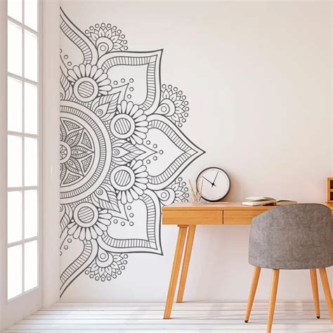 Hot Half Mandala Flower Vinyl Wall Decals Master Bedroom Headboard ...