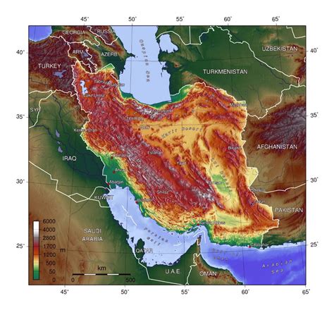 Detailed physical map of Iran | Iran | Asia | Mapsland | Maps of the World