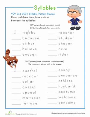 Syllable Patterns | Worksheet | Education.com | Syllable worksheet, Syllable, 2nd grade worksheets