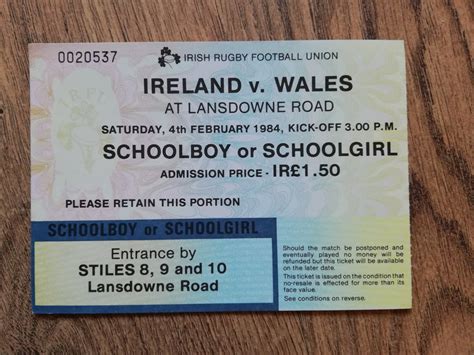 Ireland v Wales 1984 Rugby Ticket - Rugbyreplay