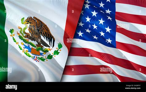 Mexico and USA flags. 3D Waving flag design. Mexico USA flag, picture ...