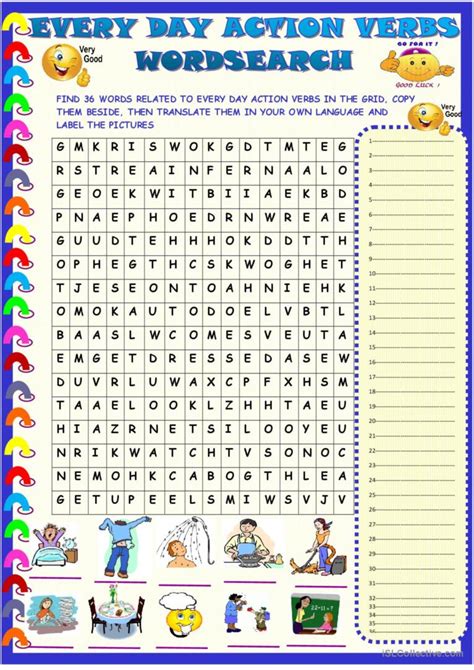 Every day action verbs : wordsearch…: English ESL worksheets pdf & doc