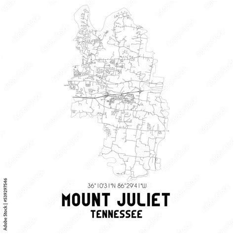 Mount Juliet Tennessee. US street map with black and white lines. Stock Illustration | Adobe Stock