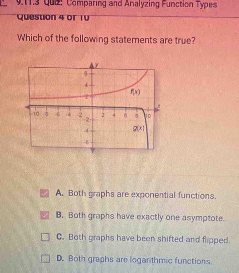 Solved: 9.11.3 Quiz: Comparing and Analyzing Function Types [algebra] - Gauthmath