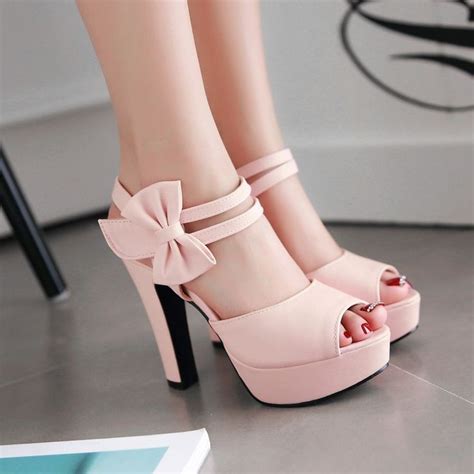 Pink Cute High Heels With Bow, Love Teen Girls Shoes, Party Shoes ...