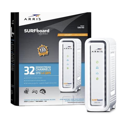 ARRIS SURFboard Gigabit+ DOCSIS 3.0 32 x 8 Cable Modem SB6190 in White-1000031 - The Home Depot