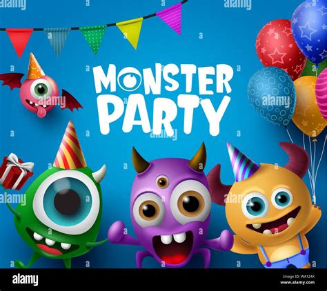 Monster party design vector concept. Cute scary monster characters in ...