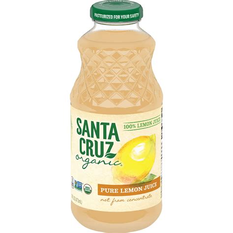 Santa Cruz Organic Pure Lemon Juice, 100% Juice, 16 oz, Glass Bottle ...