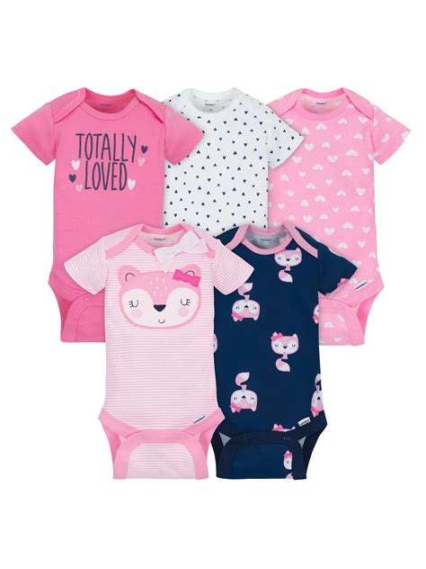 Gerber Baby Girl Short Sleeve Onesies Bodysuits, 5-Pack - Walmart.com ...