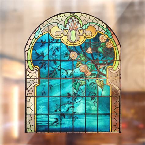 Art nouveau stained glass window floral Victorian Window Cling | Zazzle | Stained glass, Art ...