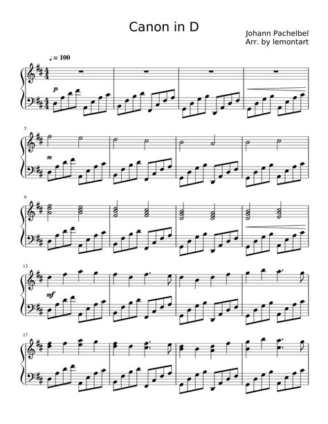 Partitura para Piano "Pachelbel" (Canon in D) | Johann Pachelbel ...