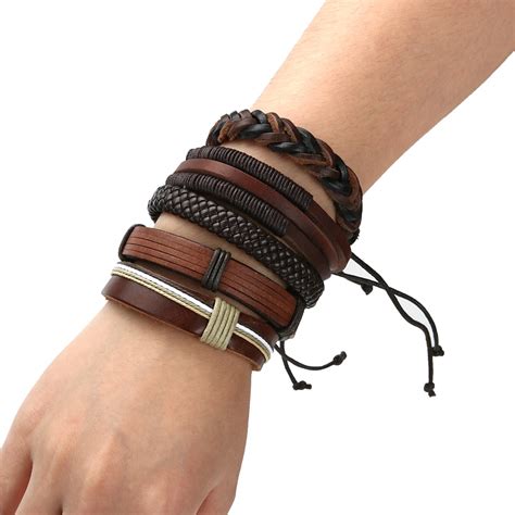 Brown Leather Weave Bracelet Bangle Multi layer Bracelet Male Punk ...