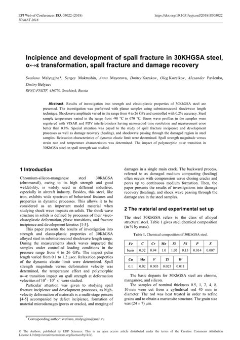 (PDF) Incipience and development of spall fracture in 30KHGSA steel, α↔ ...