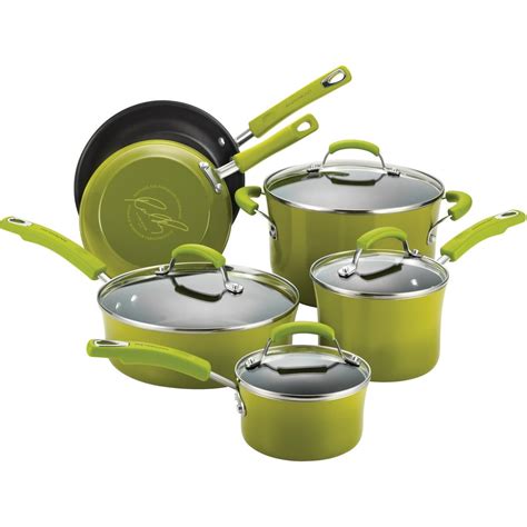 Rachael Ray Green Porcelain Enamel II 10 Piece Nonstick Cookware Set ...