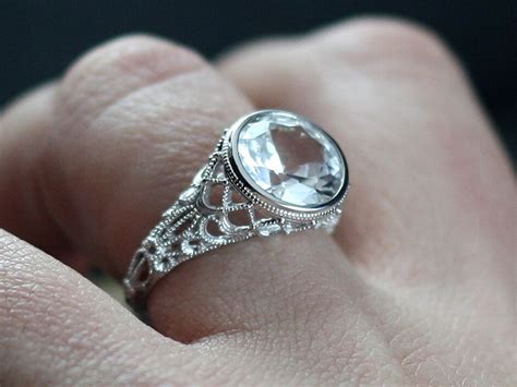 Vintage Moissanite Engagement Ring Antique Style Bezel