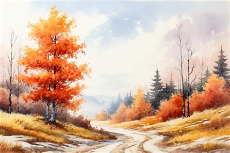 Premium AI Image | Watercolor autumn landscape