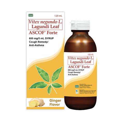 Ascof Forte Lagundi Leaf for Adults 600mg/5ml Ginger Syrup 120ml - Walmart.com