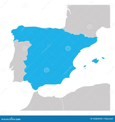 Map of Spain Green Highlighted with Neighbor Countries Stock Vector - Illustration of country ...