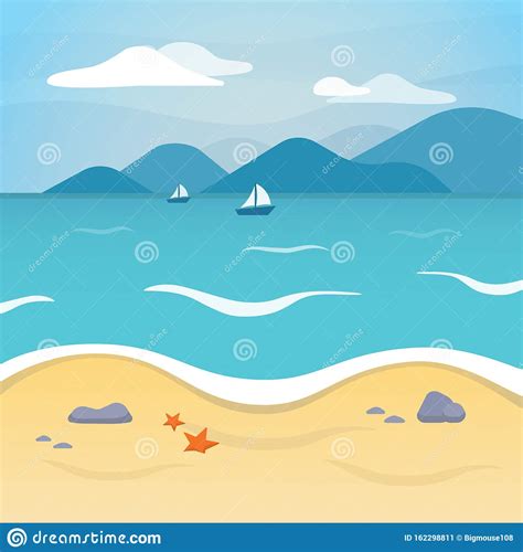 Cartoon Beach Sea Landscape Background Scene. Vector Stock Vector - Illustration of place ...