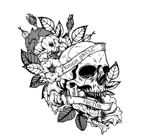 Skull with chrysanthemum tattoo by hand drawing 539871 Vector Art at Vecteezy