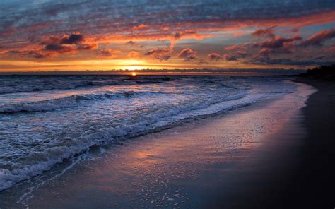 Download Landscape Nature Wave Beach Sunset HD Wallpaper