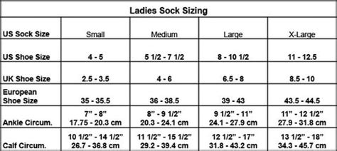 Women's, Kid's and Mens Sock Size Chart - Cheap Snow Gear