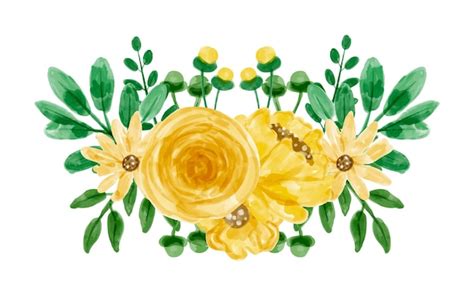 Ramo de flores amarillas con acuarela | Vector Premium