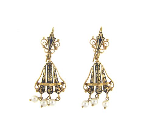 Estate Pearl & Enamel Earrings - Diamond Exchange USA