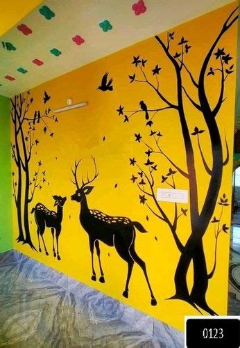 Black And Yellow Deer Under Tree Wall Paint Design For Home And Living Room at 350.00 INR in ...