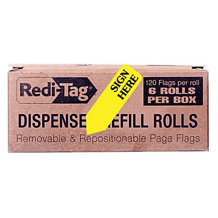 Redi Tag Sign Here Arrow Flags Dispenser Refills 720 x Yellow 1.88 x 0.56 SIGN HERE Yellow ...