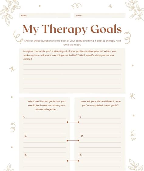 Therapy Goals Worksheet | Etsy