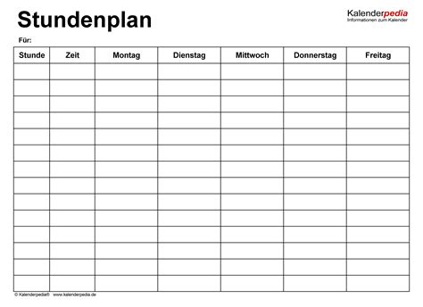 Stundenplan-Vorlagen Excel zum Download und Ausdrucken (kostenlos)