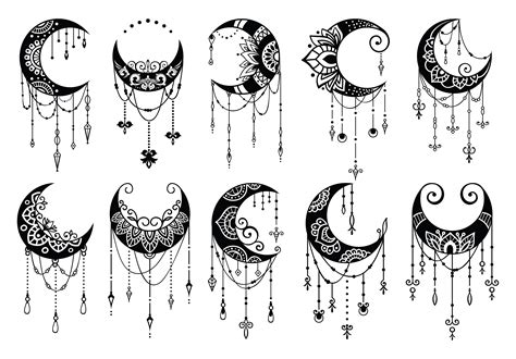 Crescent Moon Decoration Collection Graphic by AllmoStudio · Creative Fabrica | Moon tattoo ...