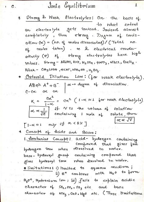 SOLUTION: Ionic Equilibrium - Chemistry - Handwritten Notes - Humdani ...