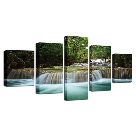 Nature Forest Waterfall 5 Panels Canvas Print Wall Arthd - Etsy