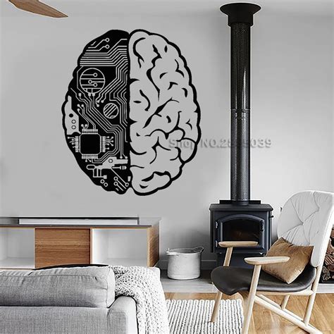 Brain Chip Engineer Vinyl Wall Stickers Geek Computer Artificial Intelligence Wall Decal ...