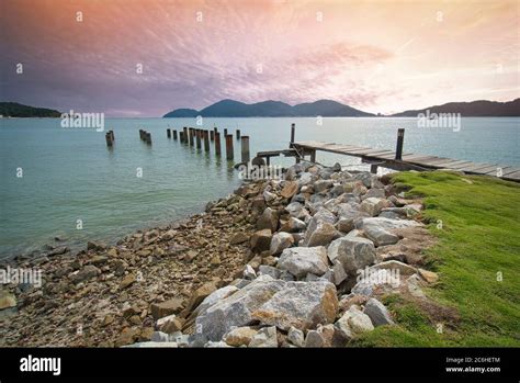 Beach and seascape view of Lumut Beach in Malaysia. Holidays Concept ...